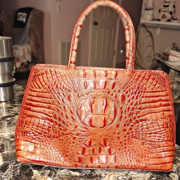 Red and Orange Satchel with Crocodile Embossed Texture - Picture 1 of 11